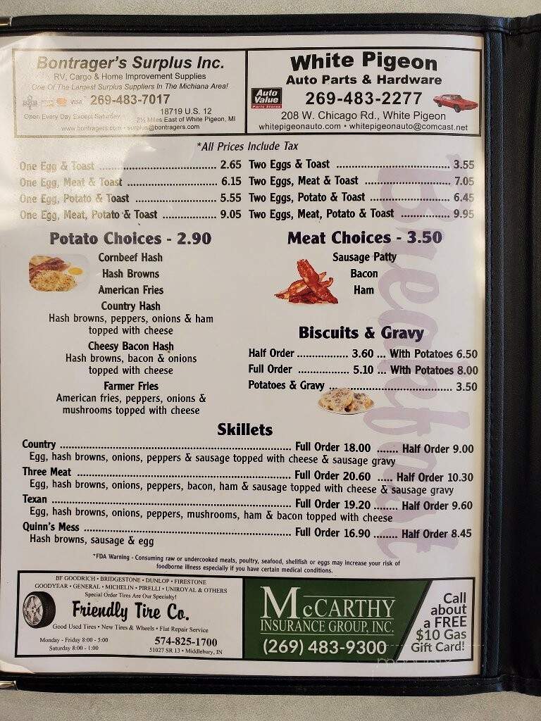 Rachael's Home Cooking - White Pigeon, MI menu_pic
