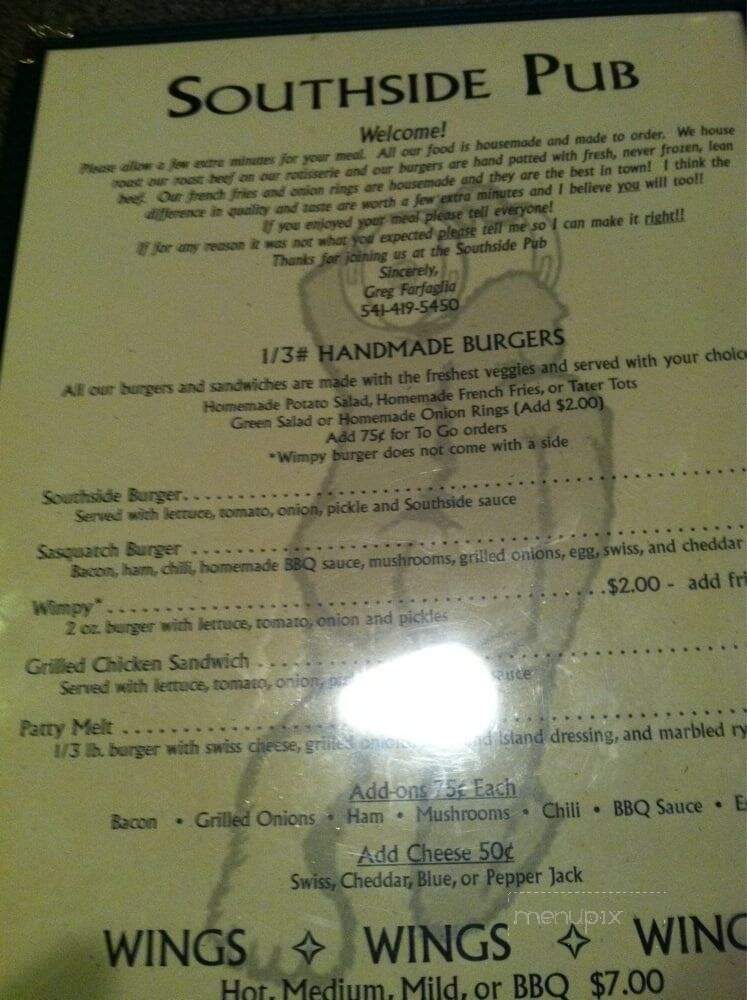Southside Pub Incorporated - Bend, OR menu_pic