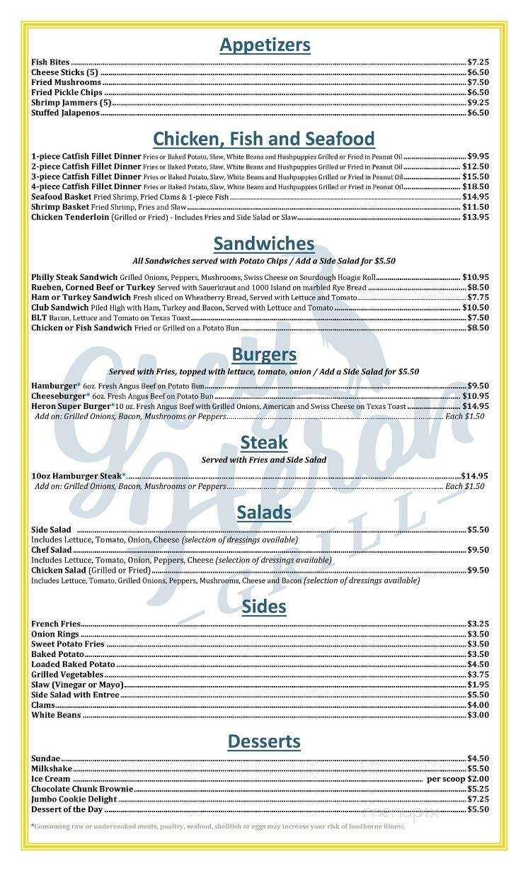The Grey Heron Grill @ Pebble Isle Marina - New Johnsonville, TN menu_pic