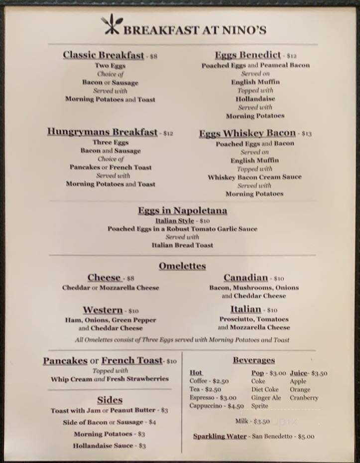 Nino's Italian Restaurant - Barrie, ON menu_pic