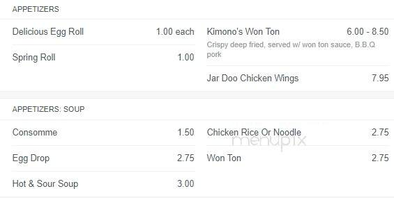 Kimono's - Welland, ON menu_pic