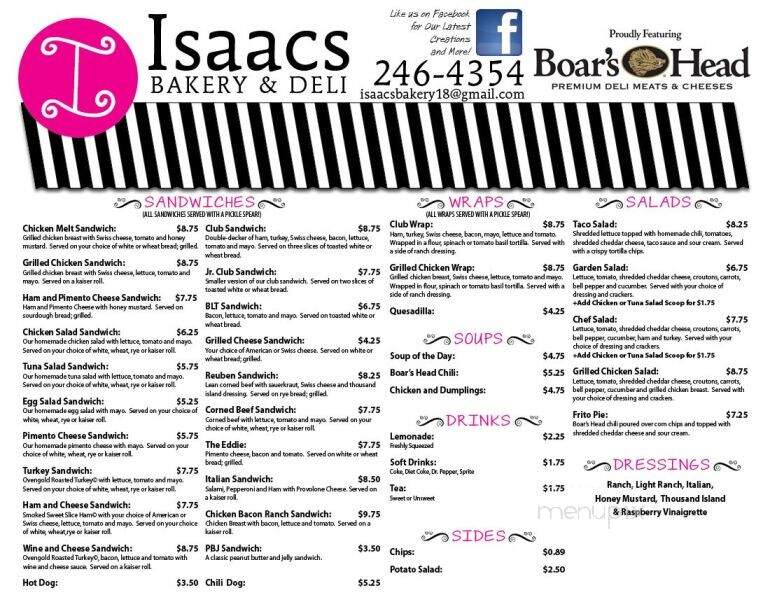 Isaacs Bakery & Deli - Bainbridge, GA menu_pic