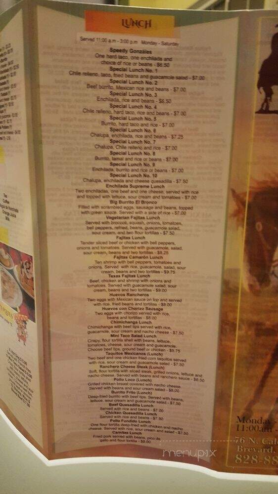 El Ranchero - Brevard, NC menu_pic
