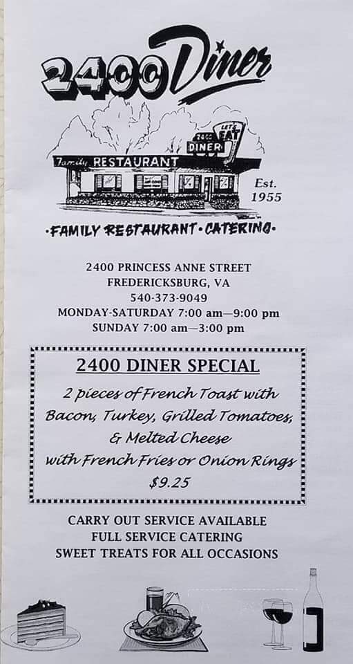 Twenty Four Hundred Diner - Fredericksburg, VA menu_pic