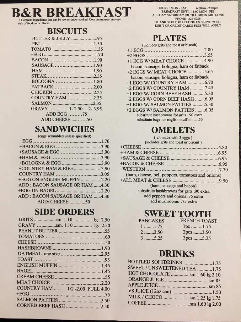 B&R Restaurant and BBQ - Belton, SC menu_pic