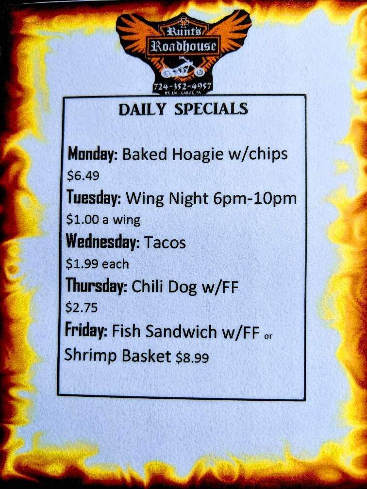 Runts Roadhouse - Sarver, PA menu_pic