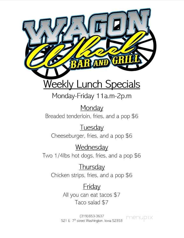Wagon Wheel Tap - Washington, IA menu_pic