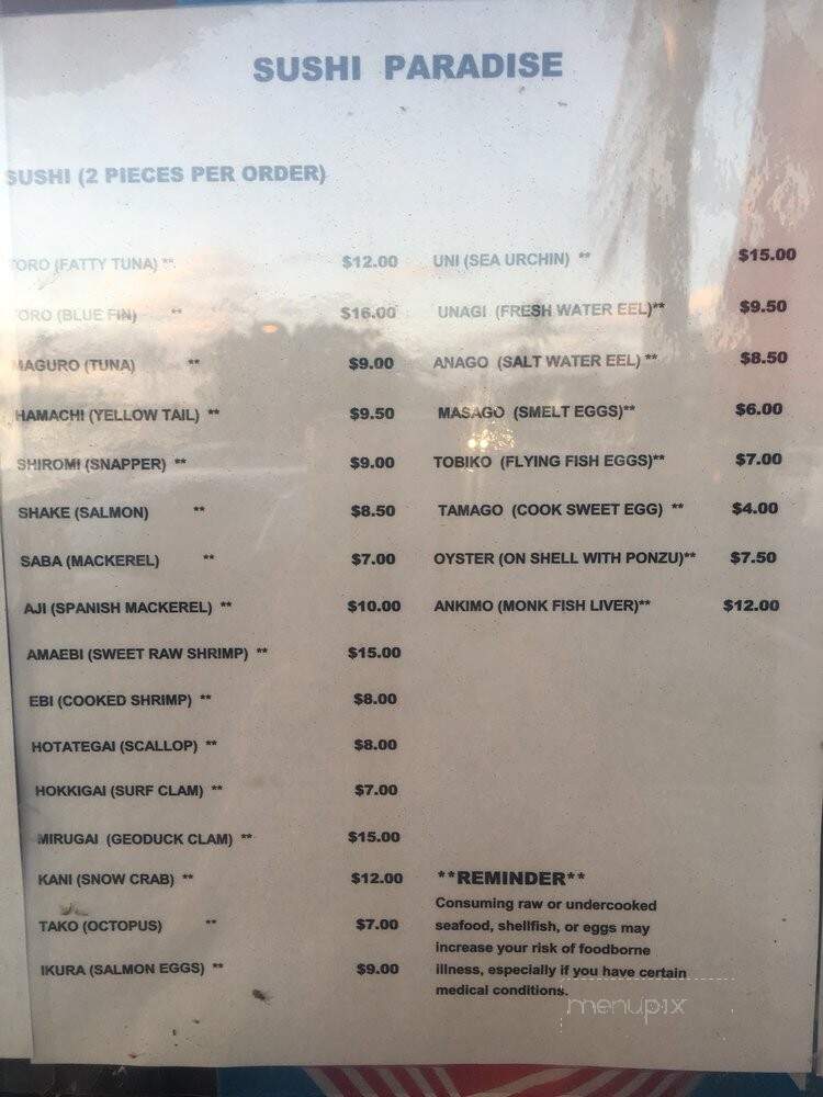 Sushi Paradise - Kihei, HI menu_pic