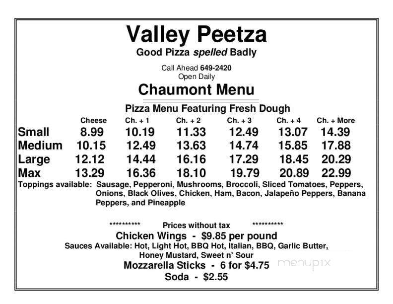Valley Peetza - Chaumont, NY menu_pic