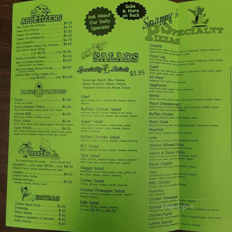 Snappys Pizza - Centerville, TN menu_pic