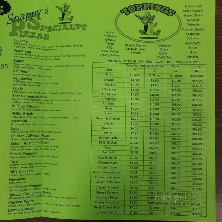 Snappys Pizza - Centerville, TN menu_pic