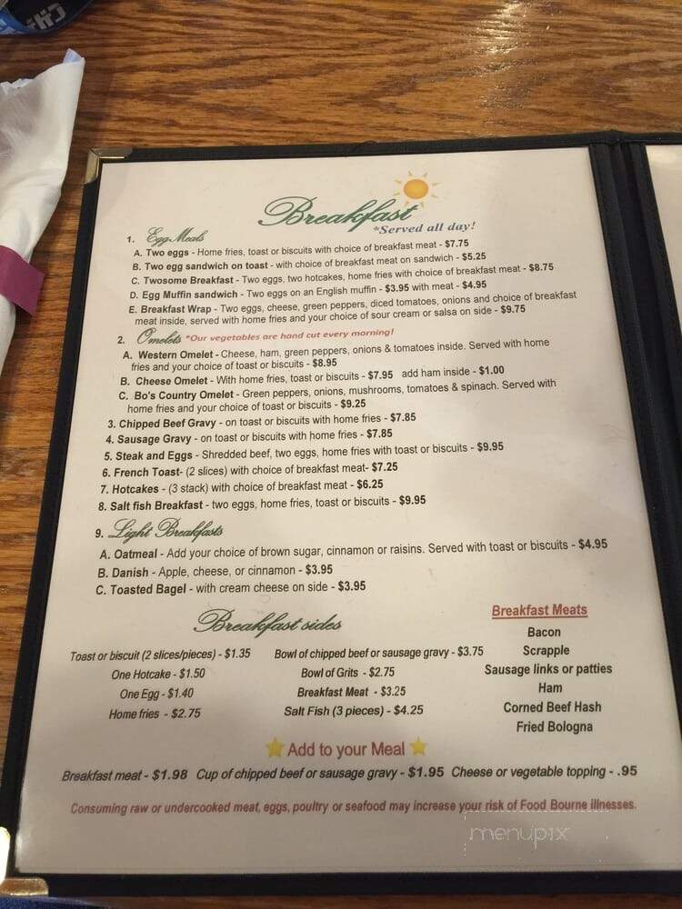 Bo's Cafe - King George, VA menu_pic