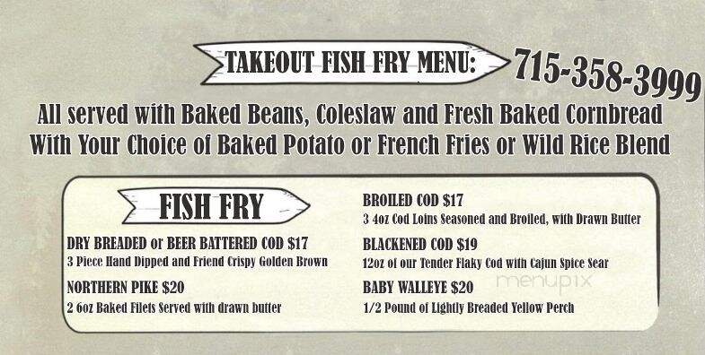 Bosacki's Boat House - Minocqua, WI menu_pic