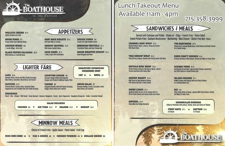 Bosacki's Boat House - Minocqua, WI menu_pic