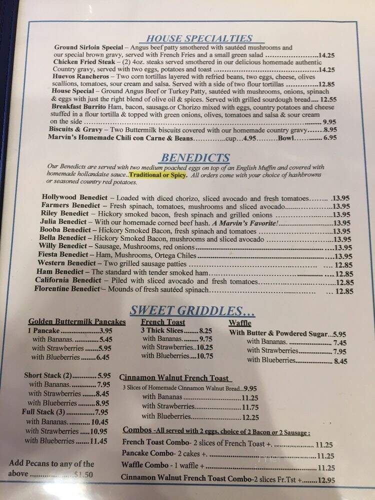 Marvin's Restaurant - Novato, CA menu_pic