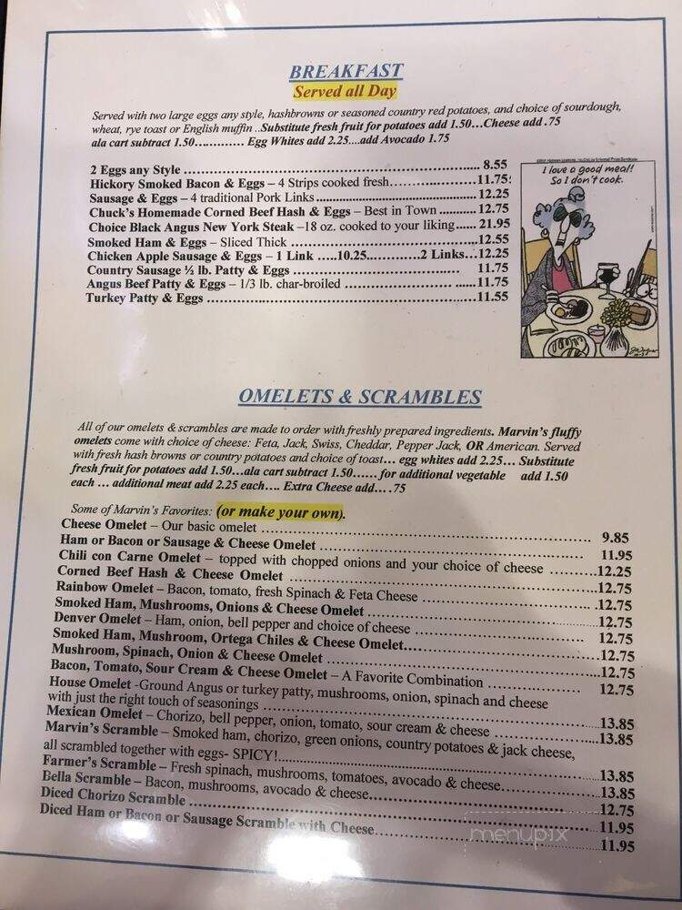 Marvin's Restaurant - Novato, CA menu_pic