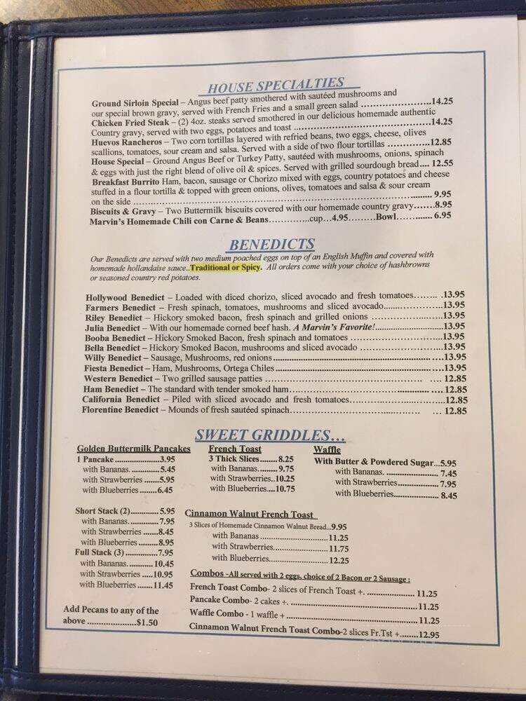 Marvin's Restaurant - Novato, CA menu_pic