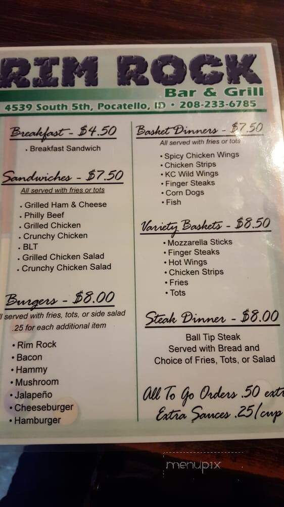 Rim Rock Bar & Grill - Pocatello, ID menu_pic