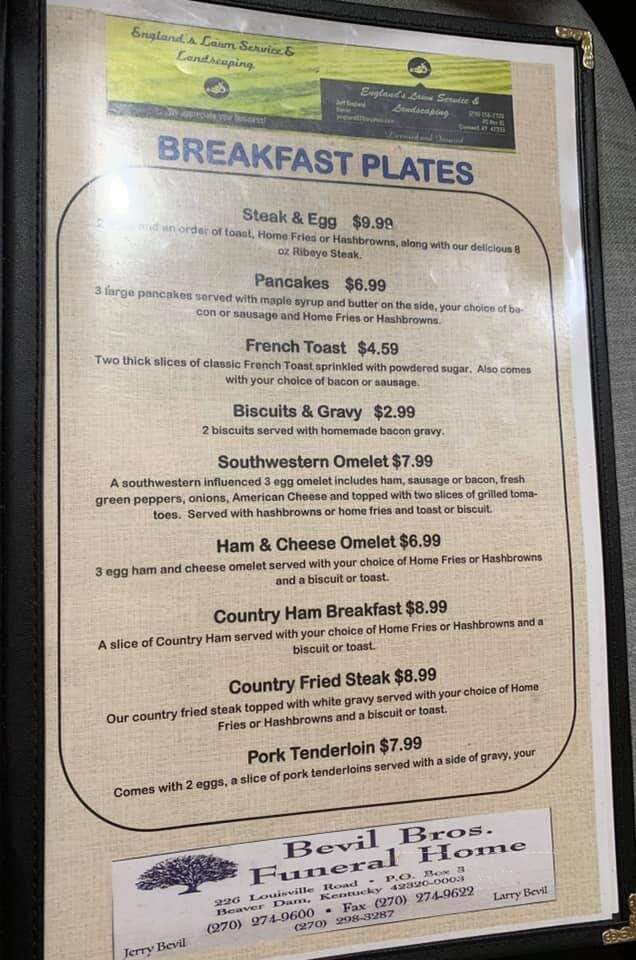 Beaver Dam Cafe - Beaver Dam, KY menu_pic