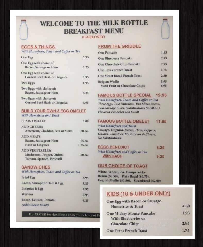 Milk Bottle Restaurant - Raynham, MA menu_pic