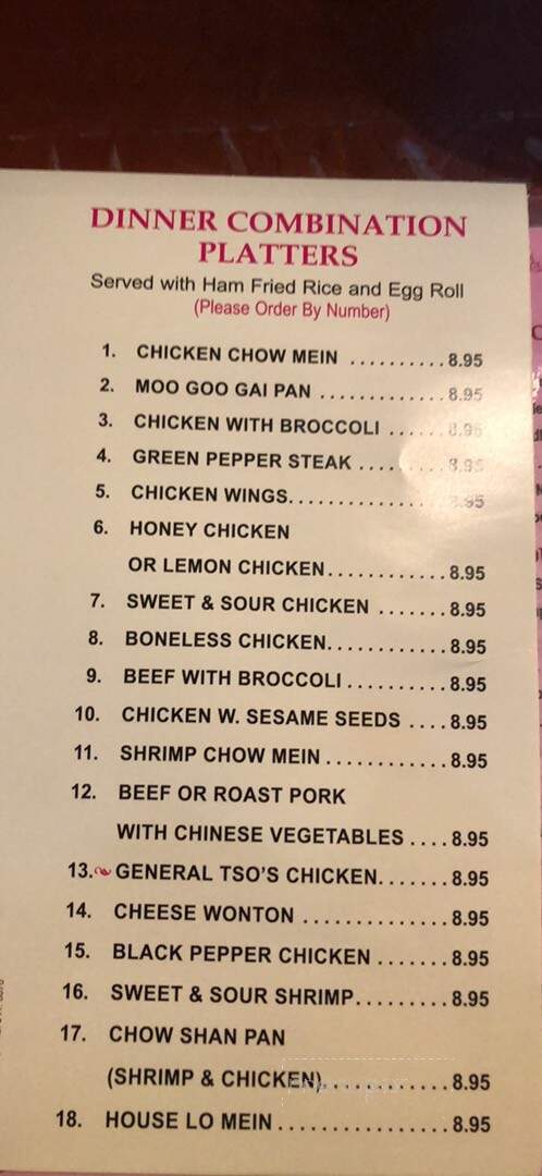 East Wind Restaurant - Pembroke, NC menu_pic