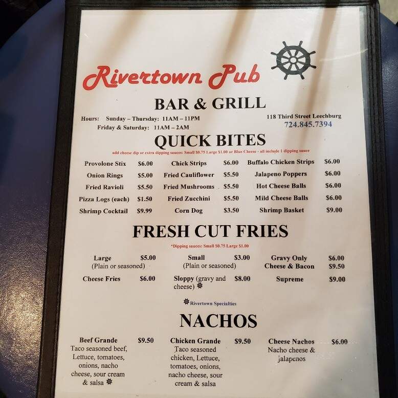 Rivertown Pub - Leechburg, PA menu_pic