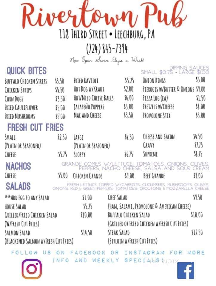 Rivertown Pub - Leechburg, PA menu_pic