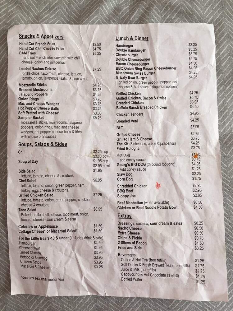 Hungry Bear Diner - Gibsonburg, OH menu_pic