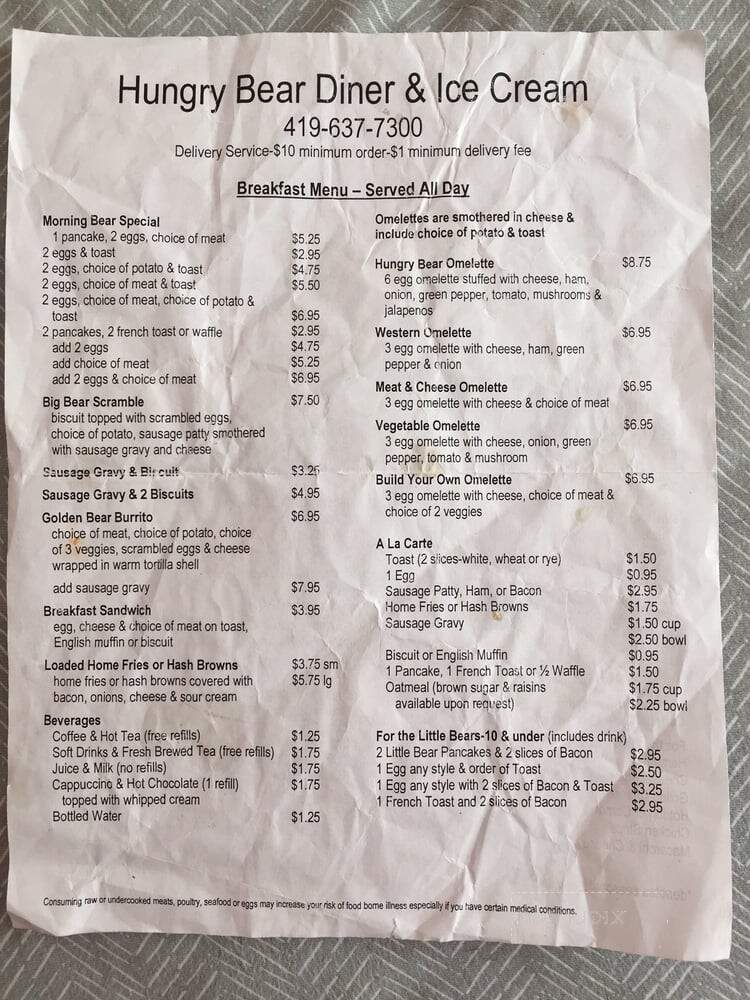 Hungry Bear Diner - Gibsonburg, OH menu_pic