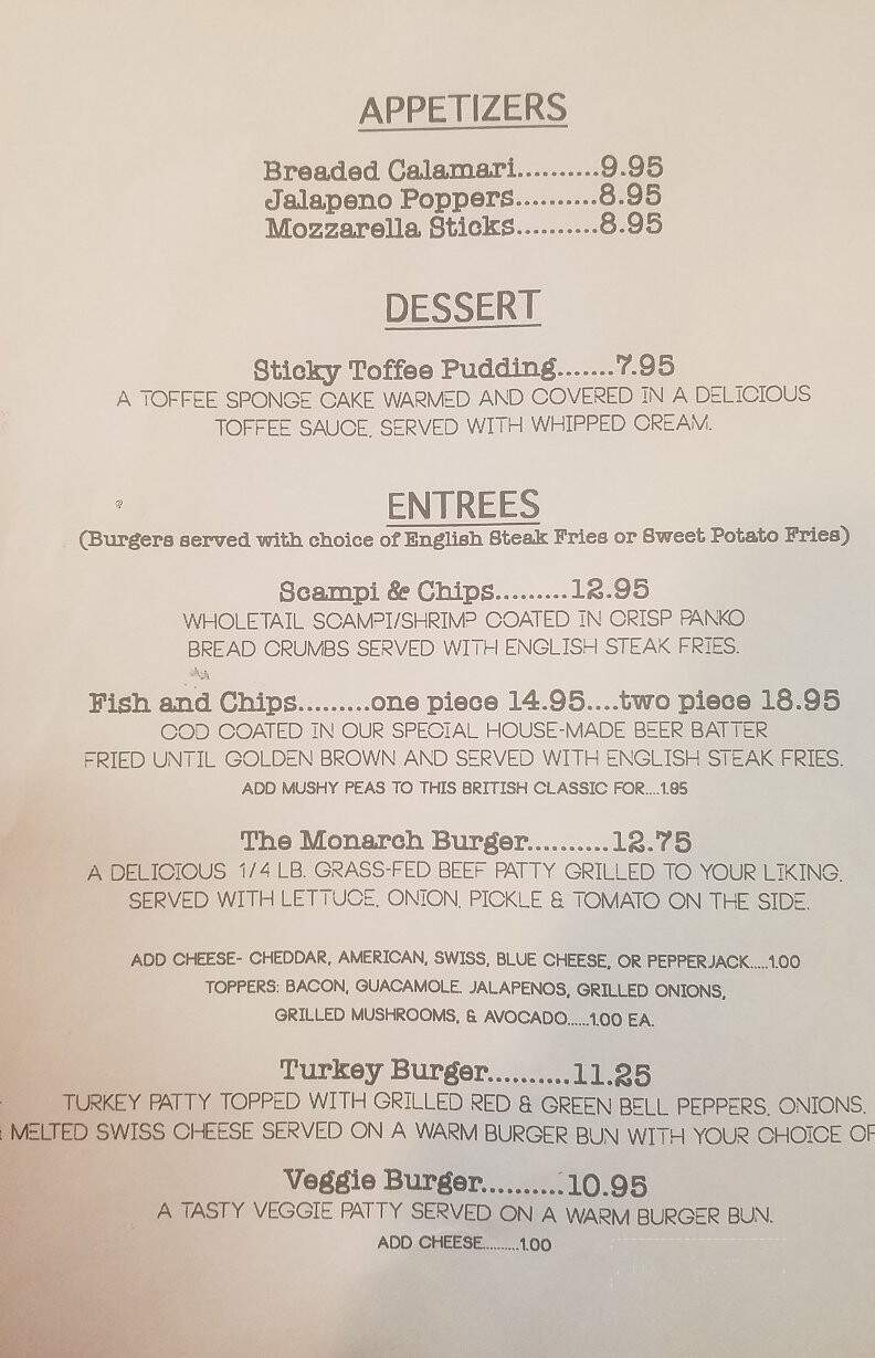 The Monarch Pub & Restaurant - Pacific Grove, CA menu_pic