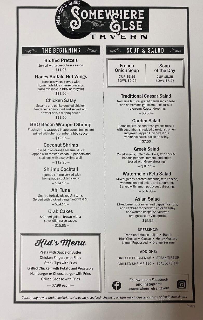 Somewhere Else Tavern - Pembroke, MA menu_pic