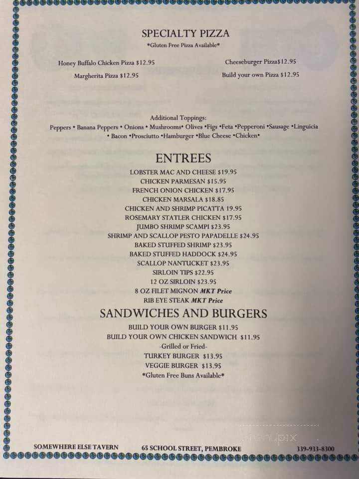 Somewhere Else Tavern - Pembroke, MA menu_pic