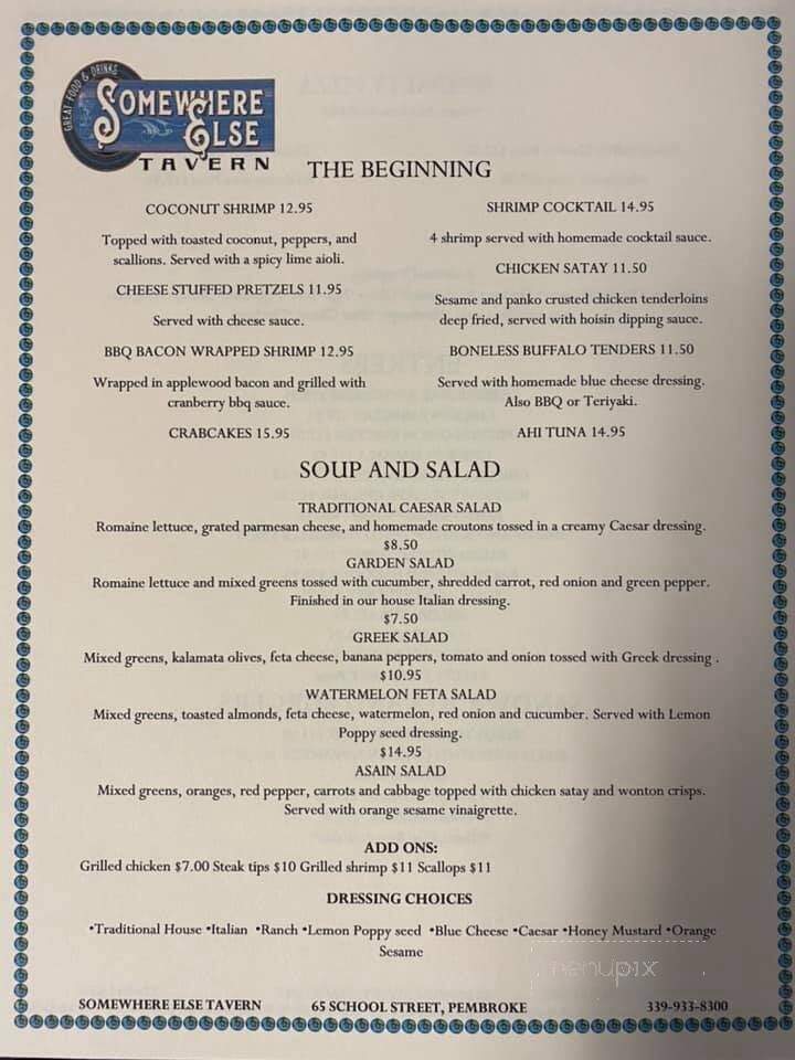 Somewhere Else Tavern - Pembroke, MA menu_pic