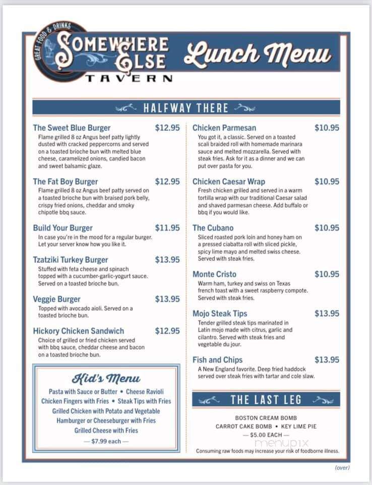 Somewhere Else Tavern - Pembroke, MA menu_pic