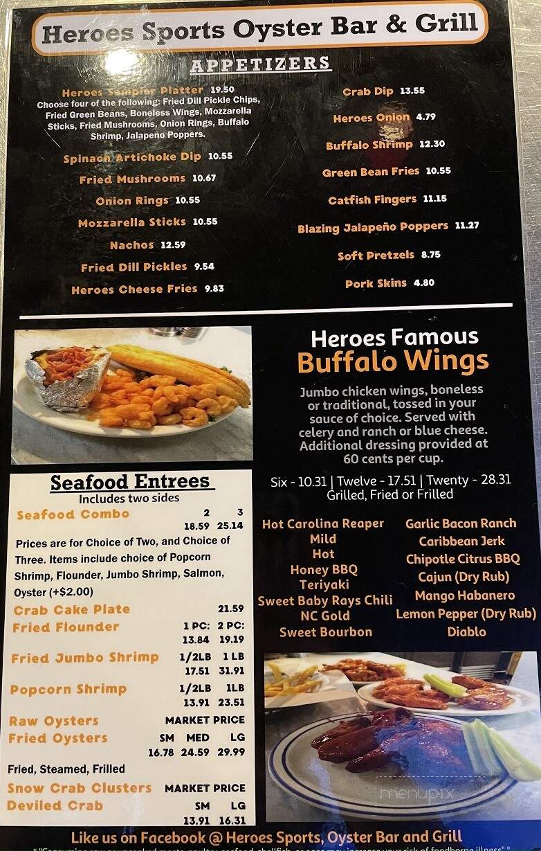 Heroes Sports Oyster Bar Grille - Goldsboro, NC menu_pic