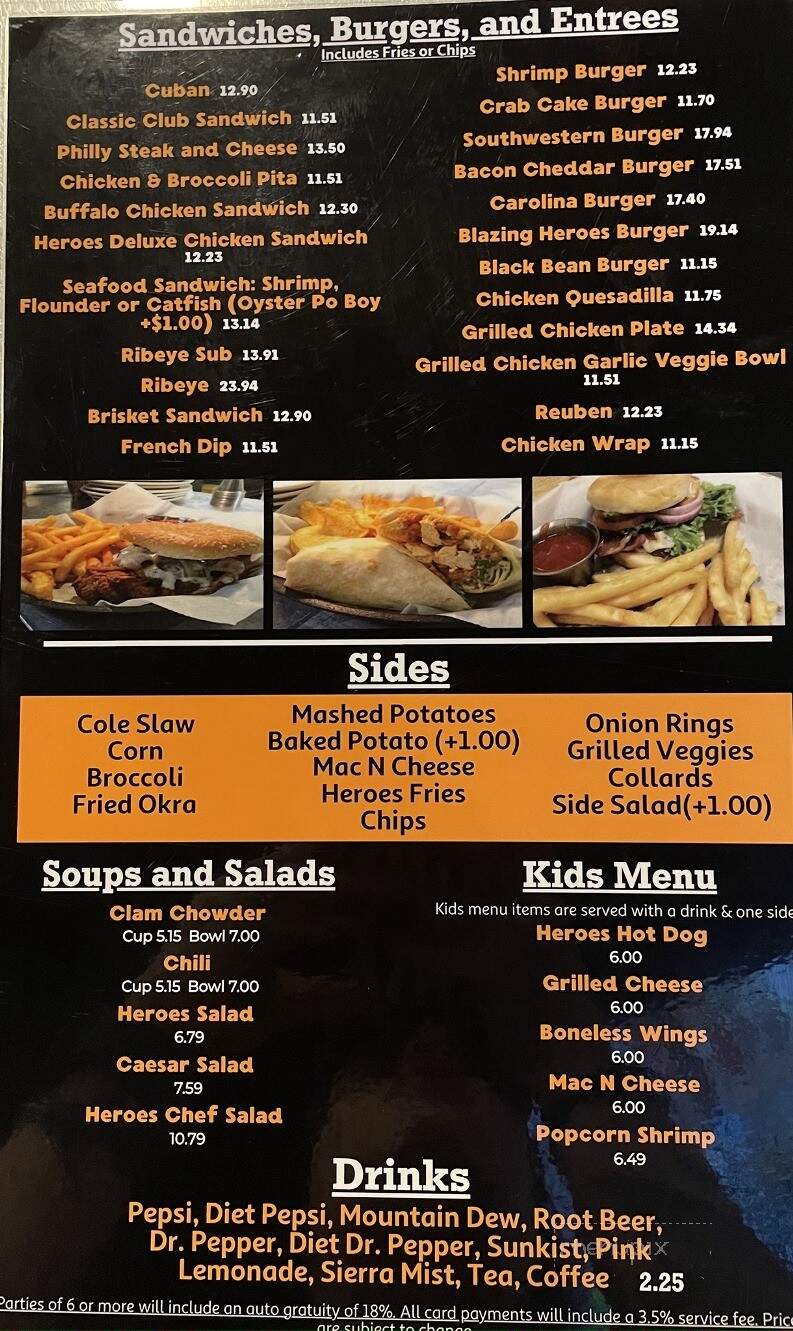 Heroes Sports Oyster Bar Grille - Goldsboro, NC menu_pic