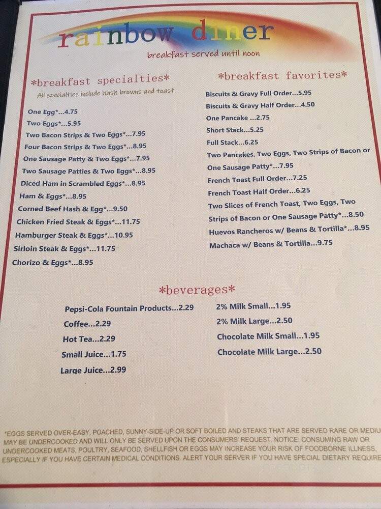Rainbow Diner - Kingman, AZ menu_pic