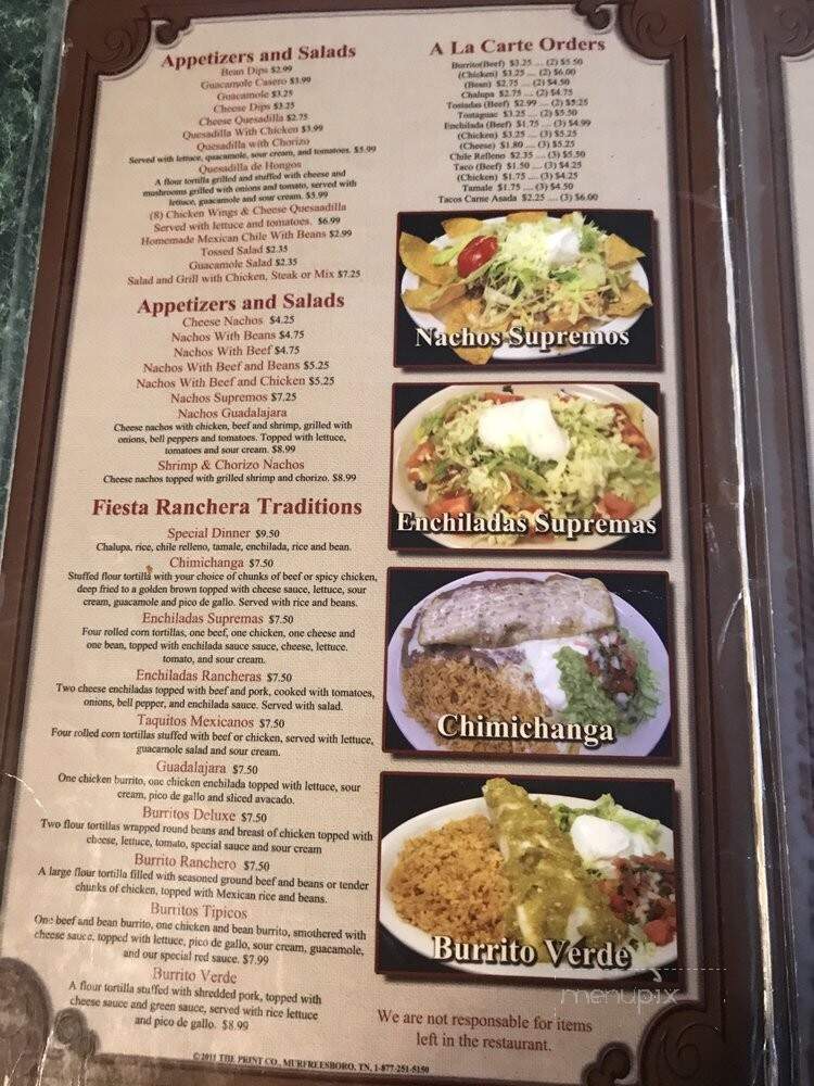 Fiesta Ranchero - McMinnville, TN menu_pic