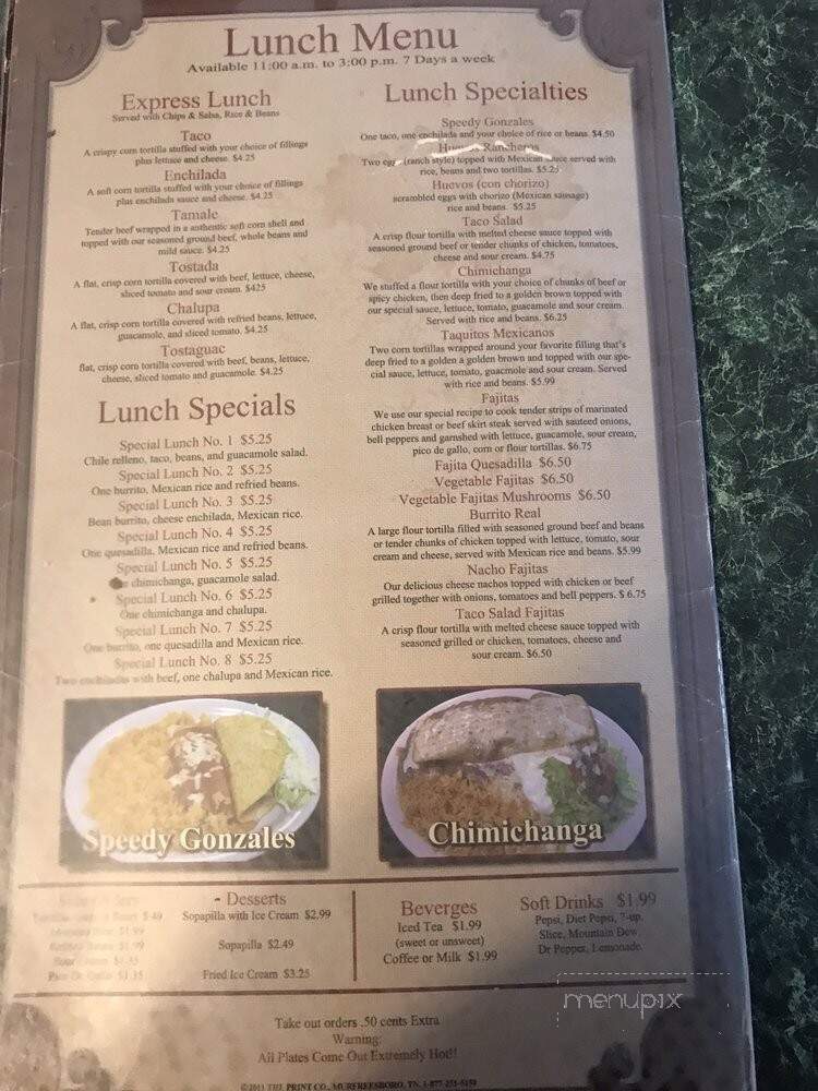 Fiesta Ranchero - McMinnville, TN menu_pic