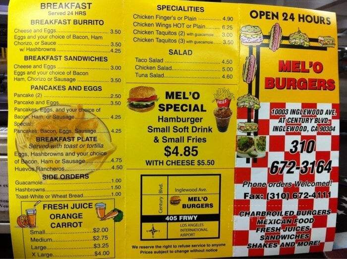 Melo Burger - Inglewood, CA menu_pic