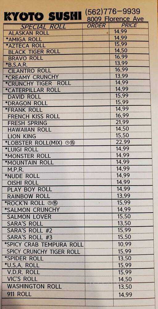 Kyoto Sushi - Downey, CA menu_pic