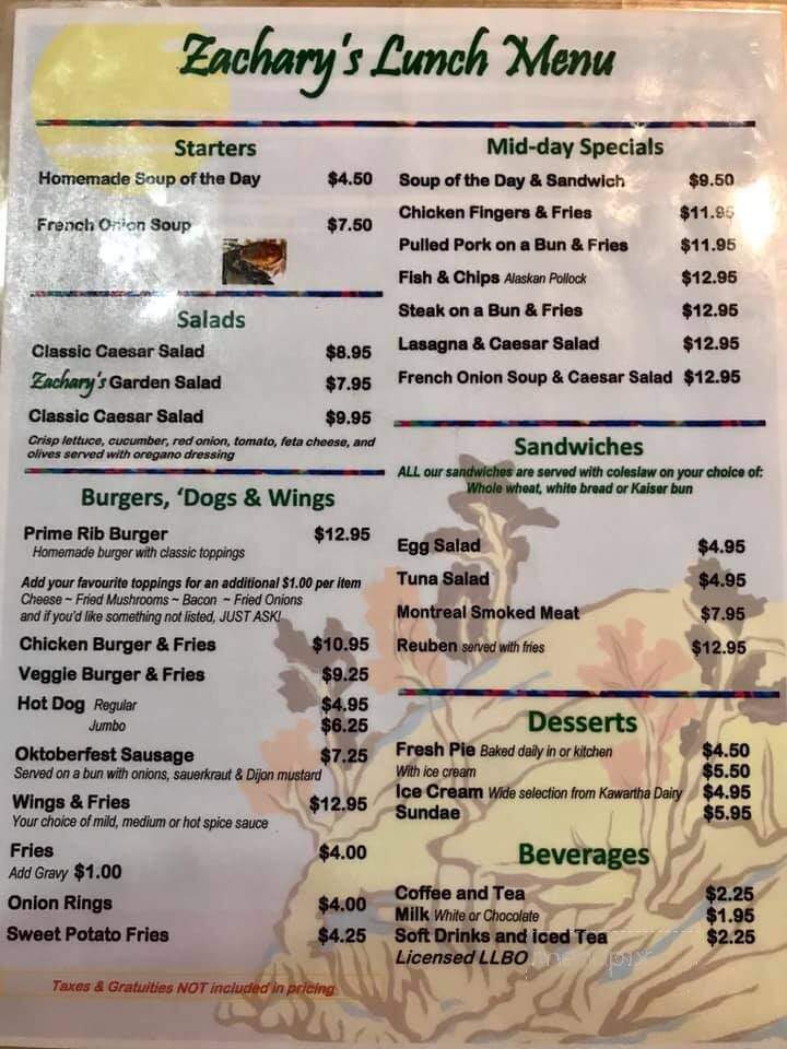 Zachary's Restaurant - Dorset, ON menu_pic