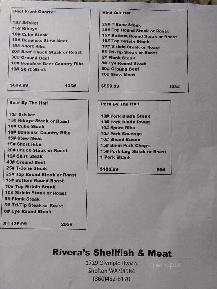 Rivera's Shellfish and Meats - Shelton, WA menu_pic