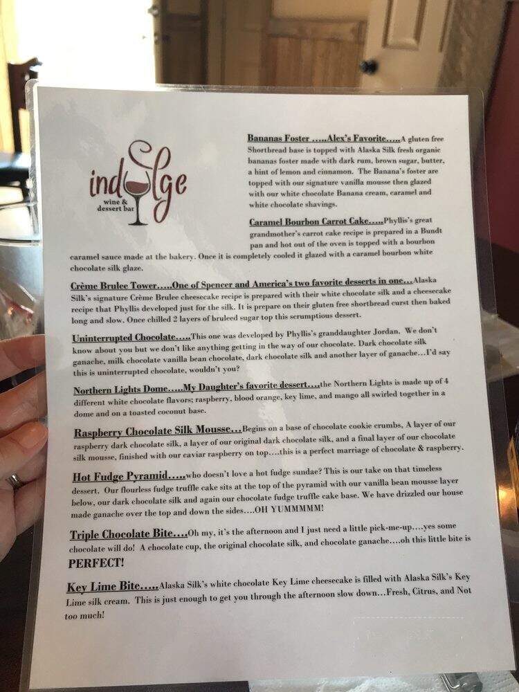 Indulge Wine and Dessert Bar - Anacortes, WA menu_pic