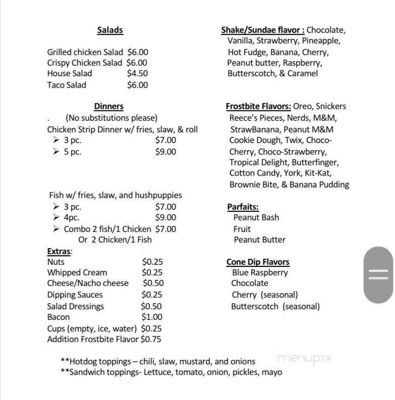 Frostbite Dairy Bar - Clendenin, WV menu_pic