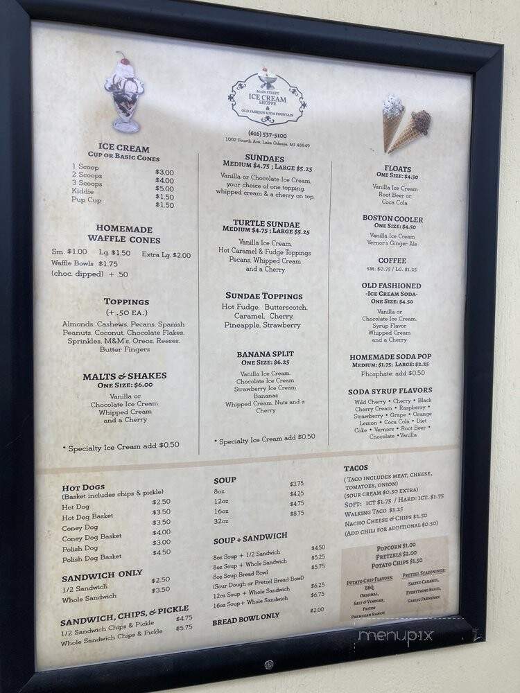 Main Street Ice Cream Shoppe & Old Fashion Soda Fountain - Lake Odessa, MI menu_pic