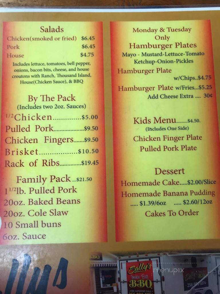 Sally's Smokin Butt BBQ - Fort Payne, AL menu_pic