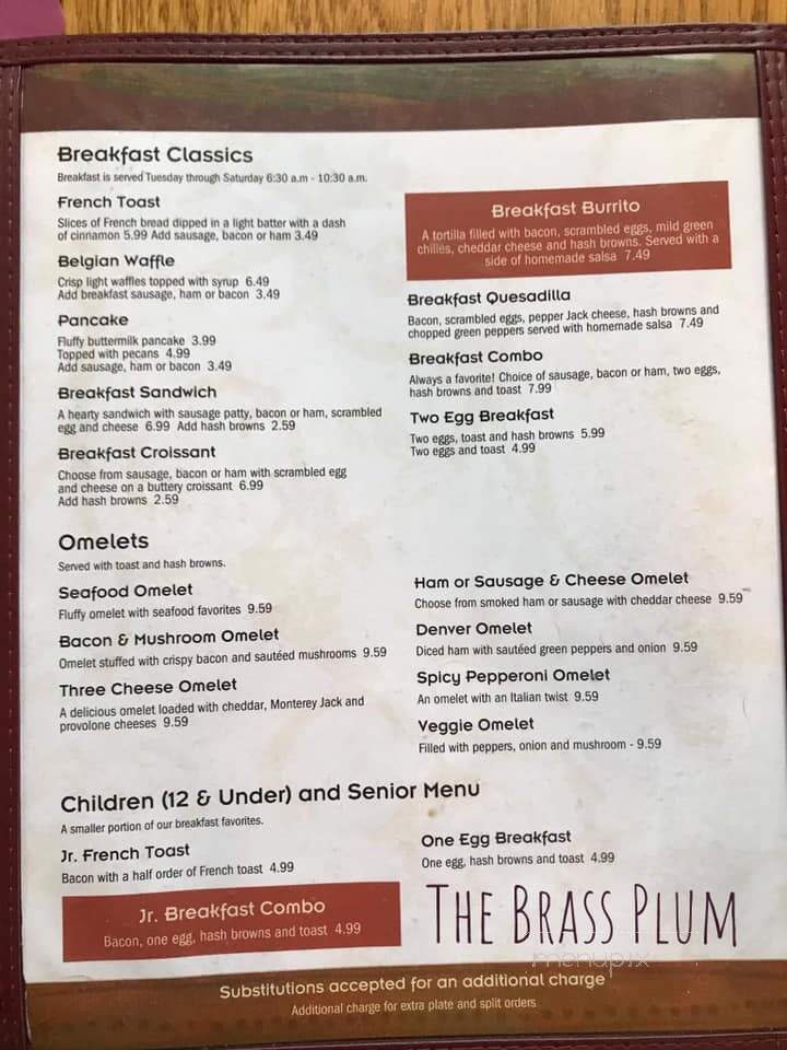Brass Plum - Worland, WY menu_pic