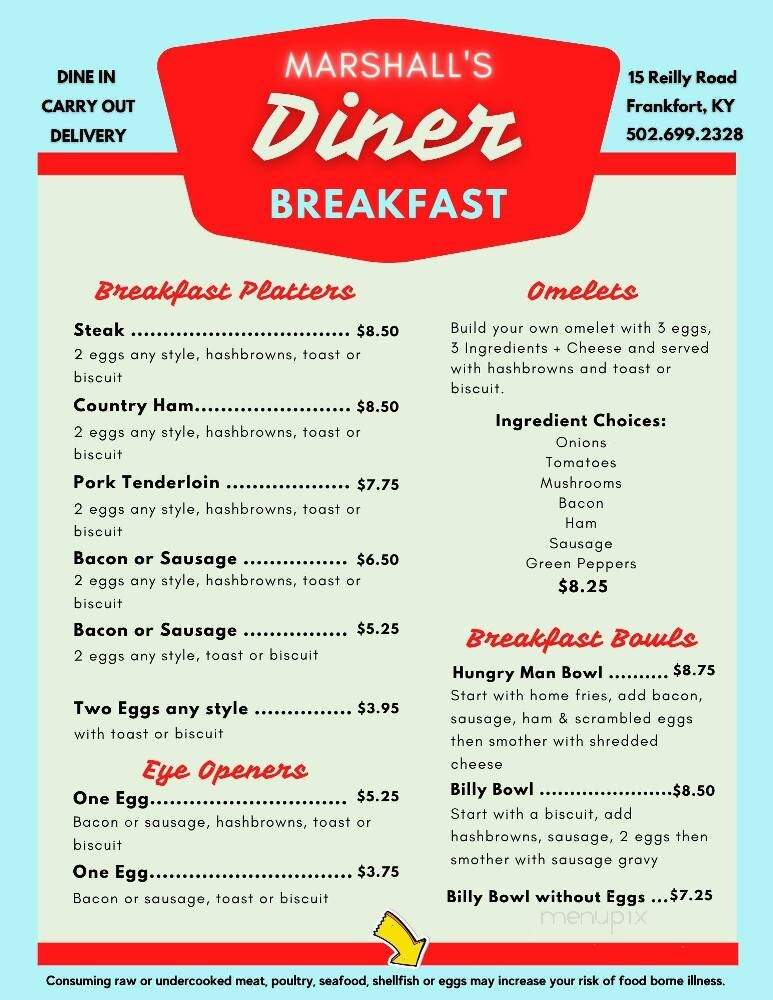Marshall's Backstretch Diner - Frankfort, KY menu_pic