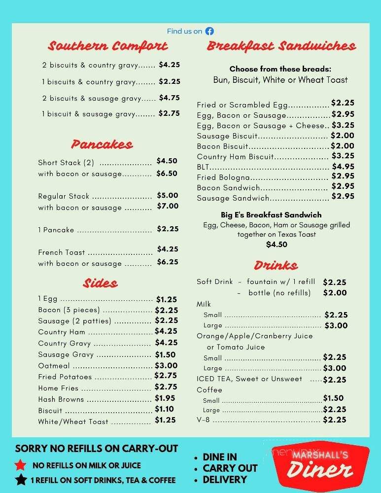 Marshall's Backstretch Diner - Frankfort, KY menu_pic